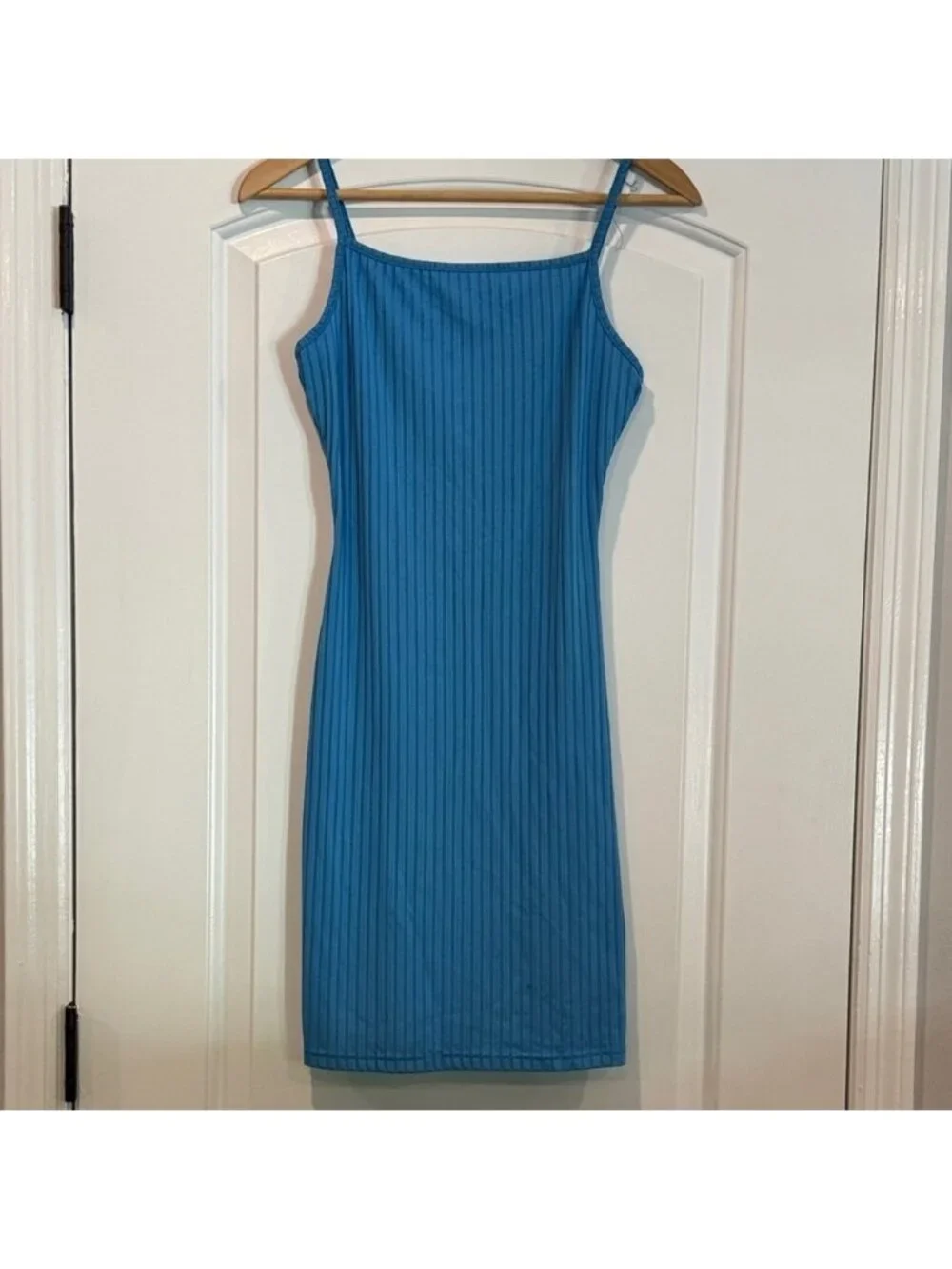 🔵 Blue Ribbed Spaghetti Strap Mini Dress - Picture 1 of 7